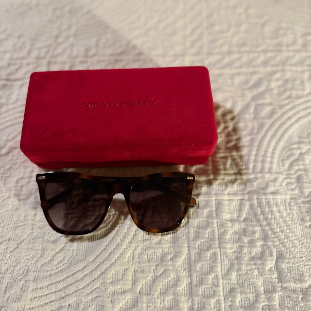 Carolina Herrera Tortoise Shell Sunglasses with Red Case